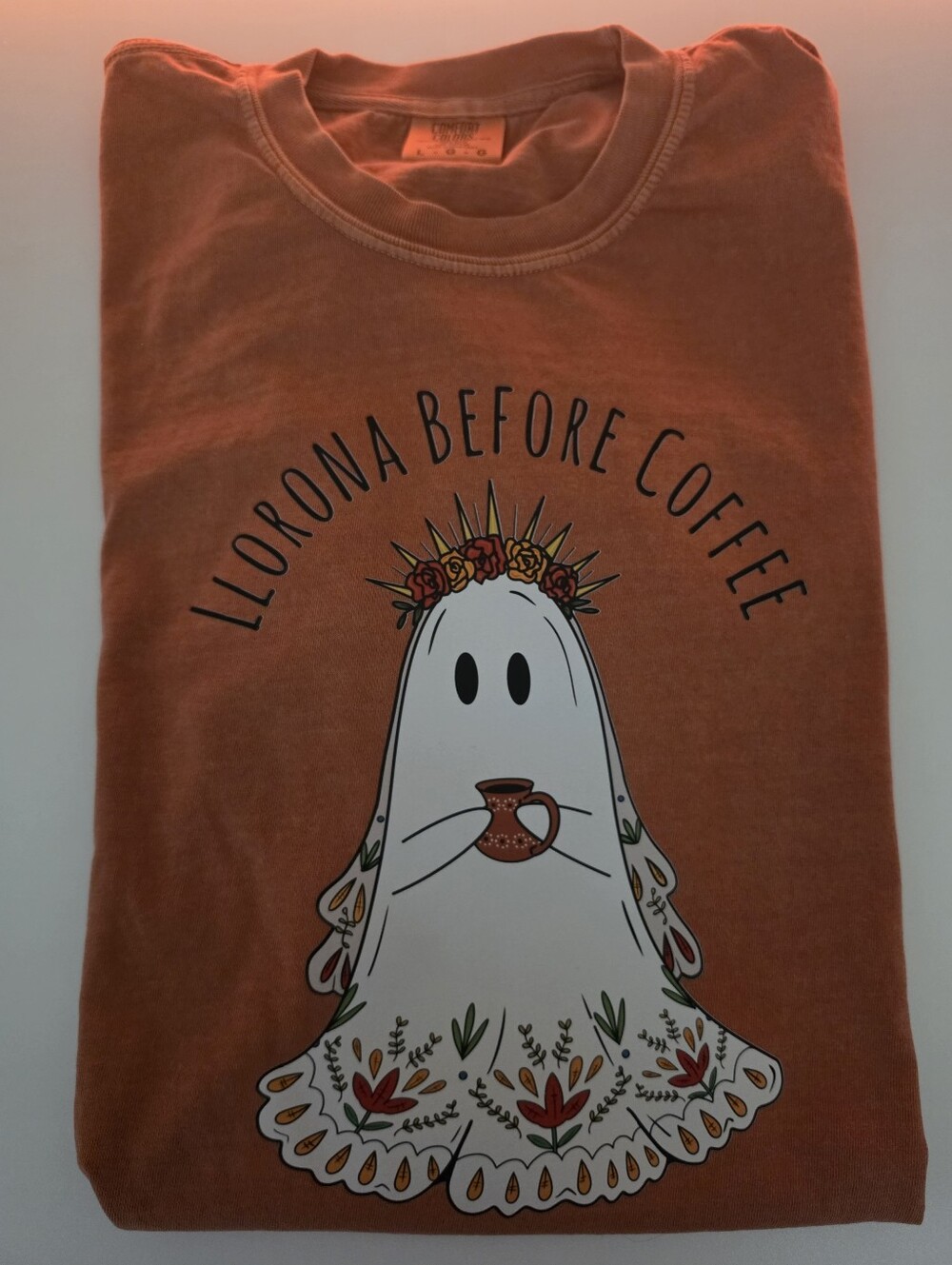 Rust Orange Ghost Graphic Tee - Llorona Before Coffee